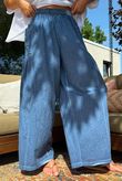 Rustic Nature Linen Blend Pocket Pleat Wide Leg Washed Navy